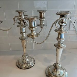Two European silver candleholders